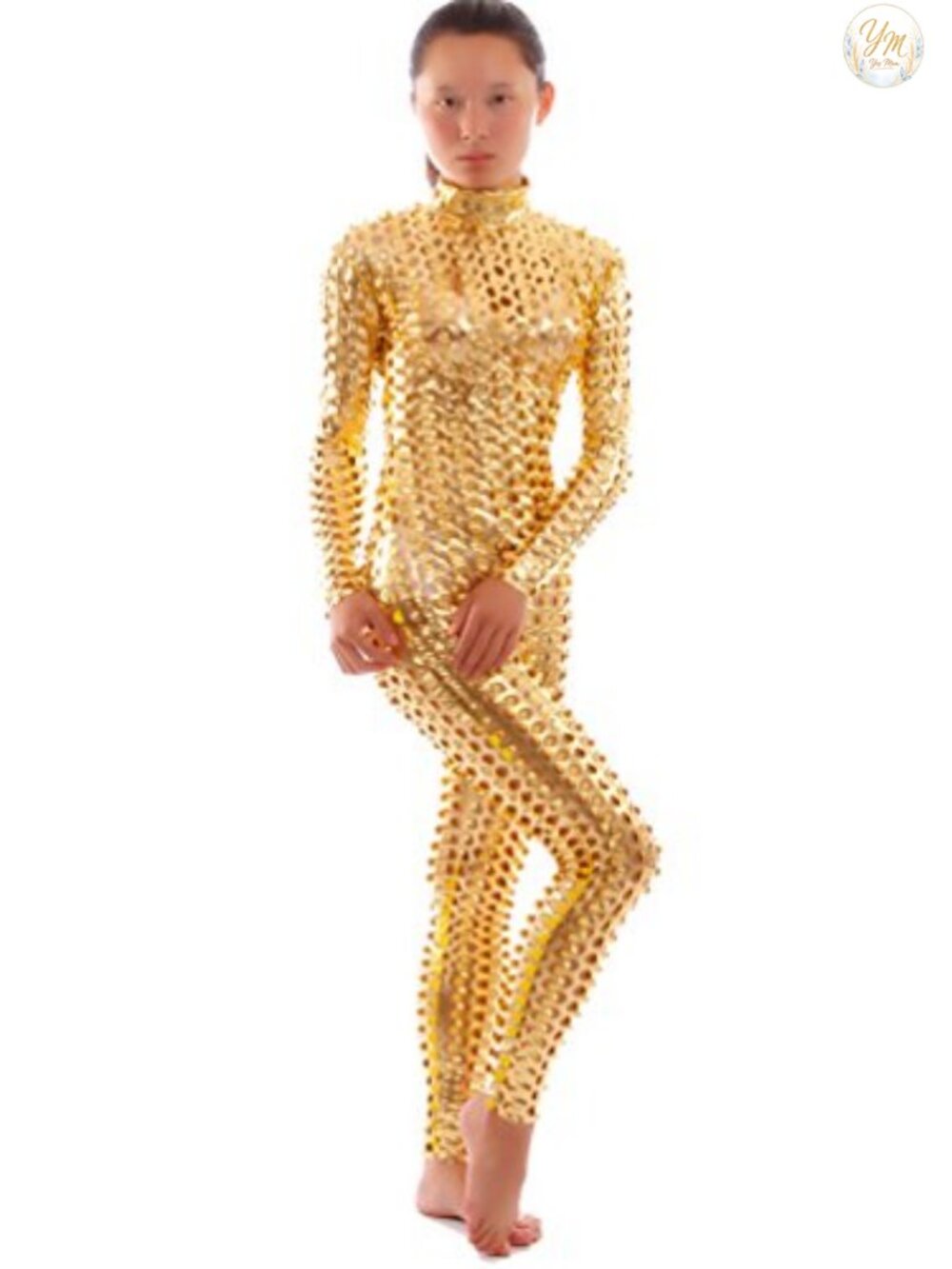 Unisex Shiny Spandex Hollow-Carved Dancewear Catsuit Bodysuit